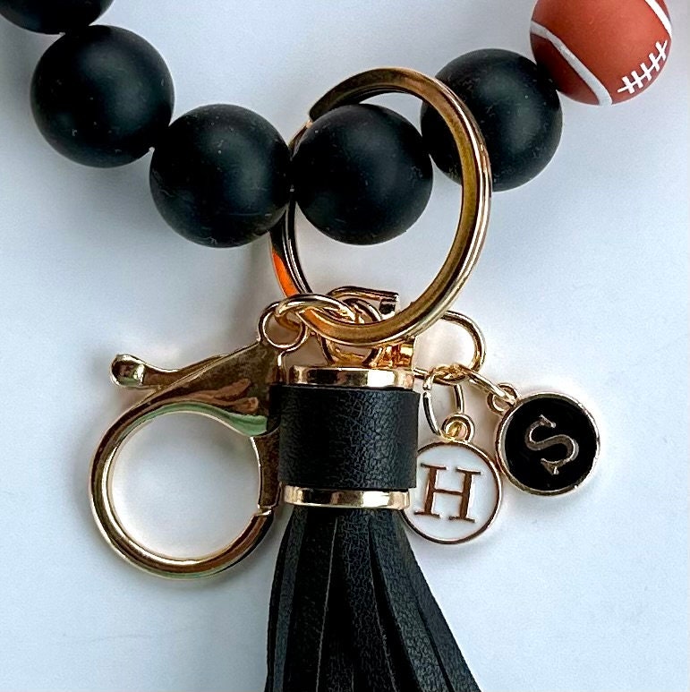 Personalized Cincinnati Bengals Wristlet Keychains / Orange and Black Football Keychains