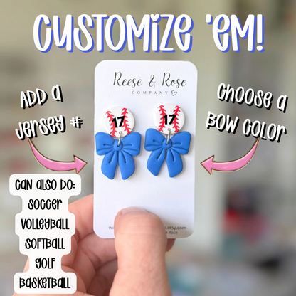 Baseball Earrings with Bows