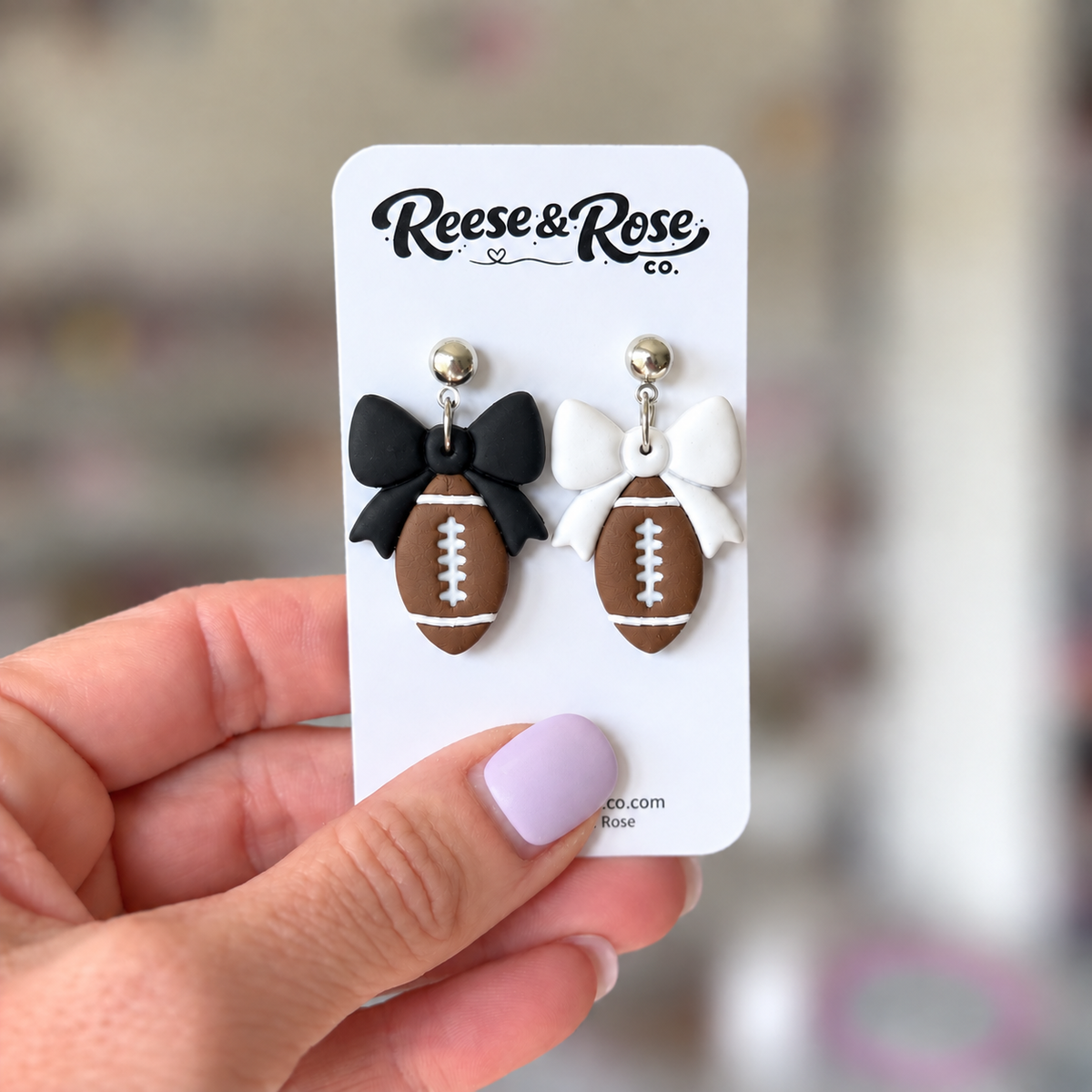 Football Earrings with Black and White Bow