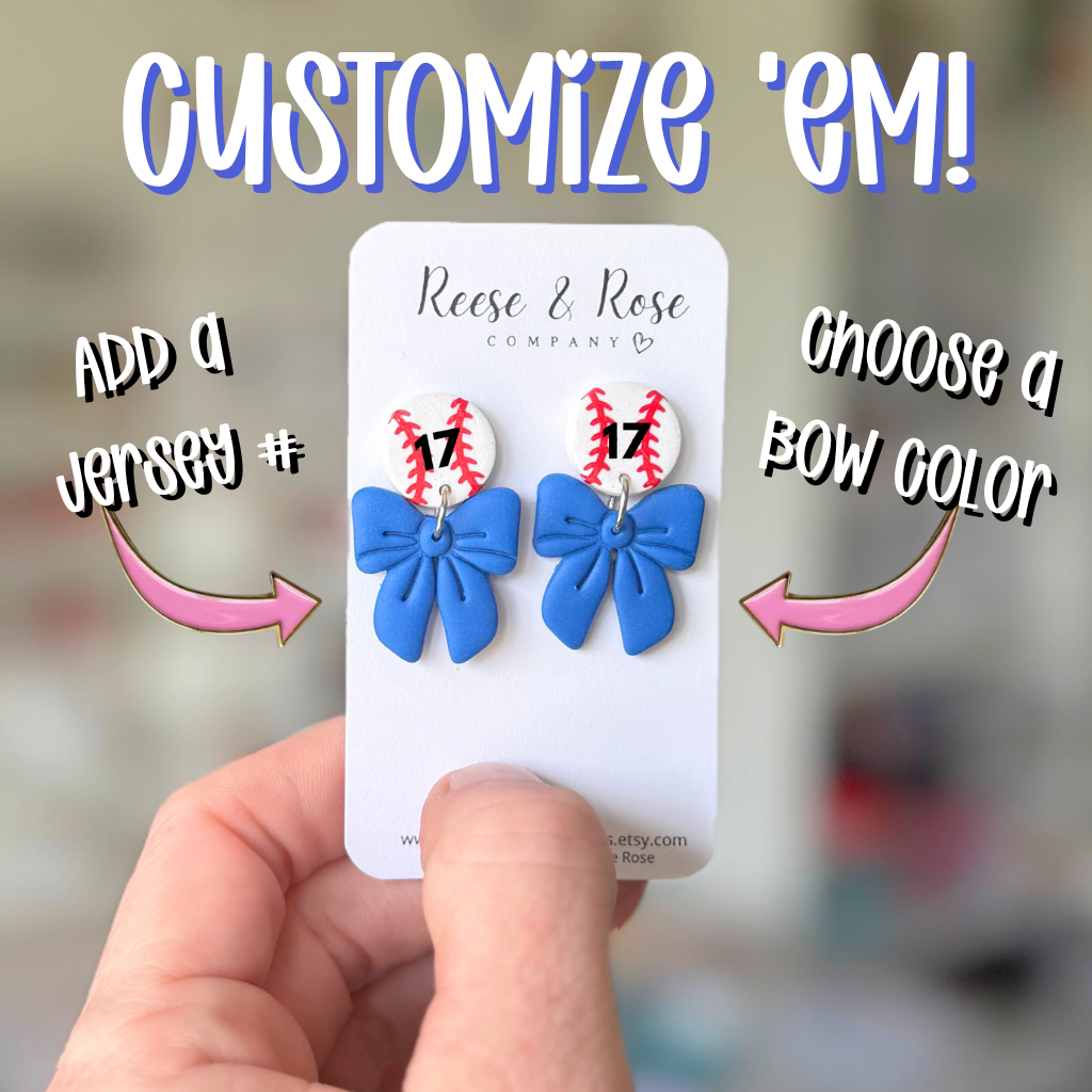 Baseball Earrings with Bows