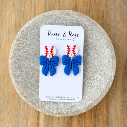 Baseball Earrings with Bows