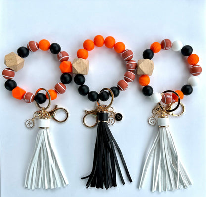Personalized Cincinnati Bengals Wristlet Keychains / Orange and Black Football Keychains