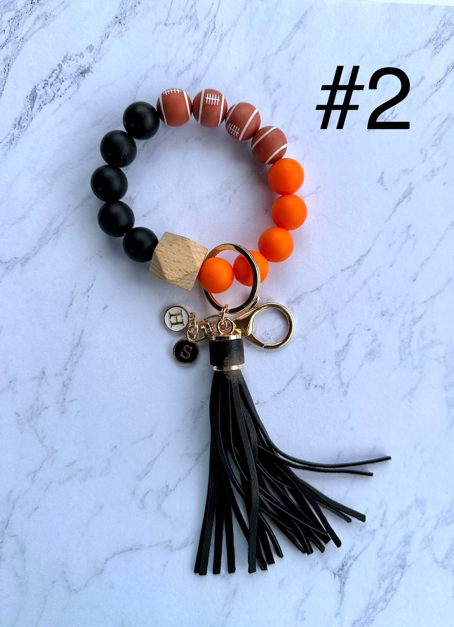 Personalized Cincinnati Bengals Wristlet Keychains / Orange and Black Football Keychains