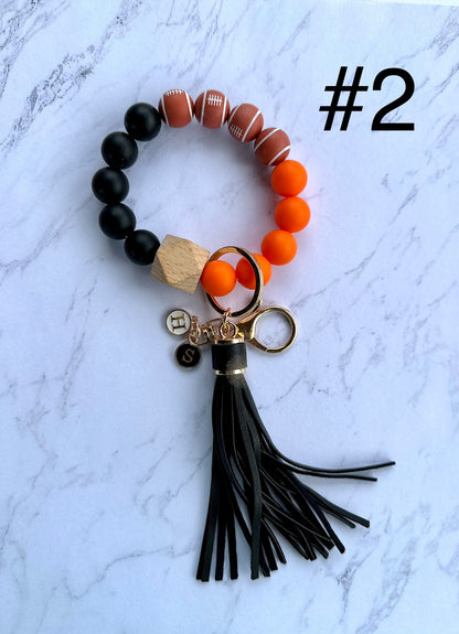 Personalized Cincinnati Bengals Wristlet Keychains / Orange and Black Football Keychains