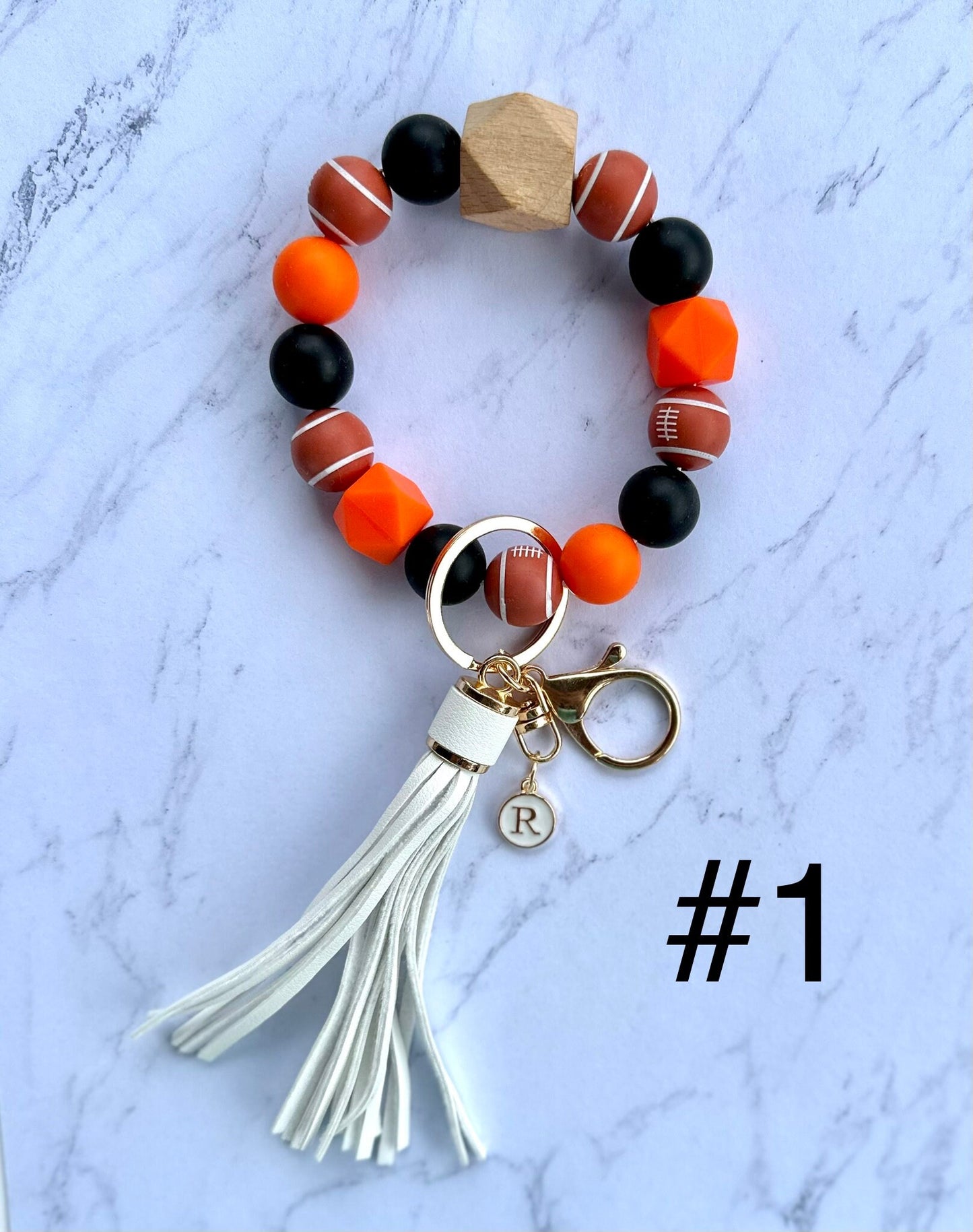 Personalized Cincinnati Bengals Wristlet Keychains / Orange and Black Football Keychains