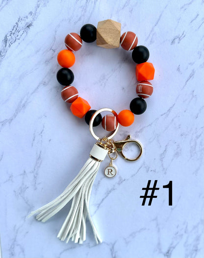 Personalized Cincinnati Bengals Wristlet Keychains / Orange and Black Football Keychains