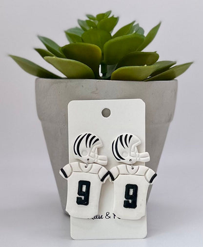 Cincinnati Bengals White Out Jersey Earrings