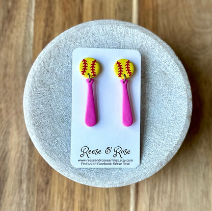 Softball Bat & Ball Earrings