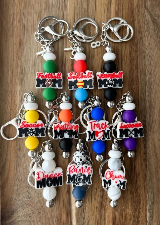 Sports Mom Keychain / Baseball / Soccer / Softball / Volleyball / Football / Lacrosse / Wrestling / Track / Cheer / Dance / Band / Team Fan