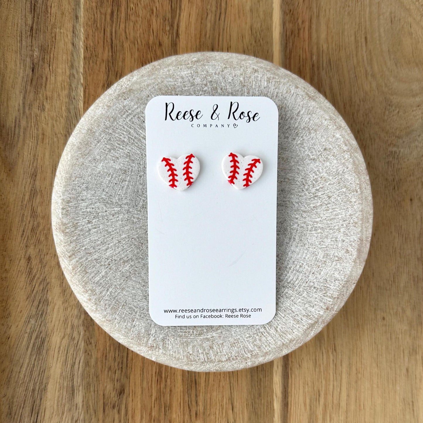 Baseball Heart Stud Clay Earrings