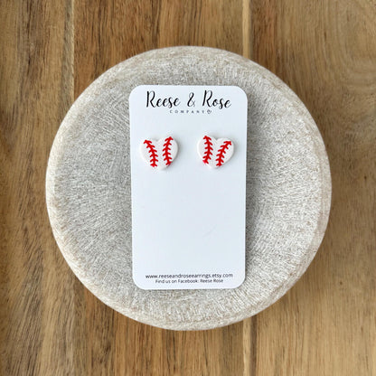 Baseball Heart Stud Clay Earrings