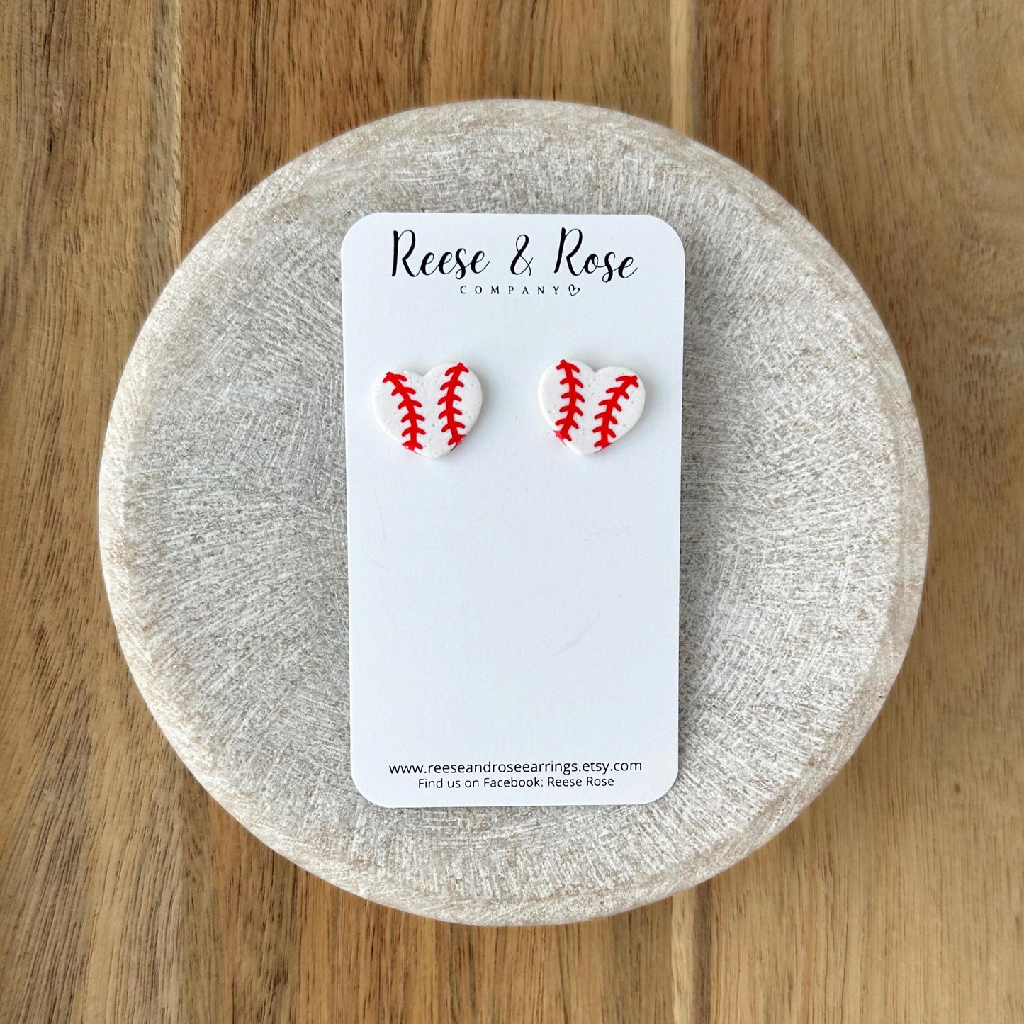Baseball Heart Stud Clay Earrings