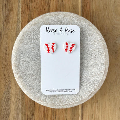 Baseball Heart Stud Clay Earrings