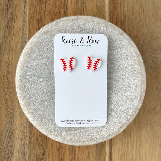 Baseball Heart Stud Clay Earrings