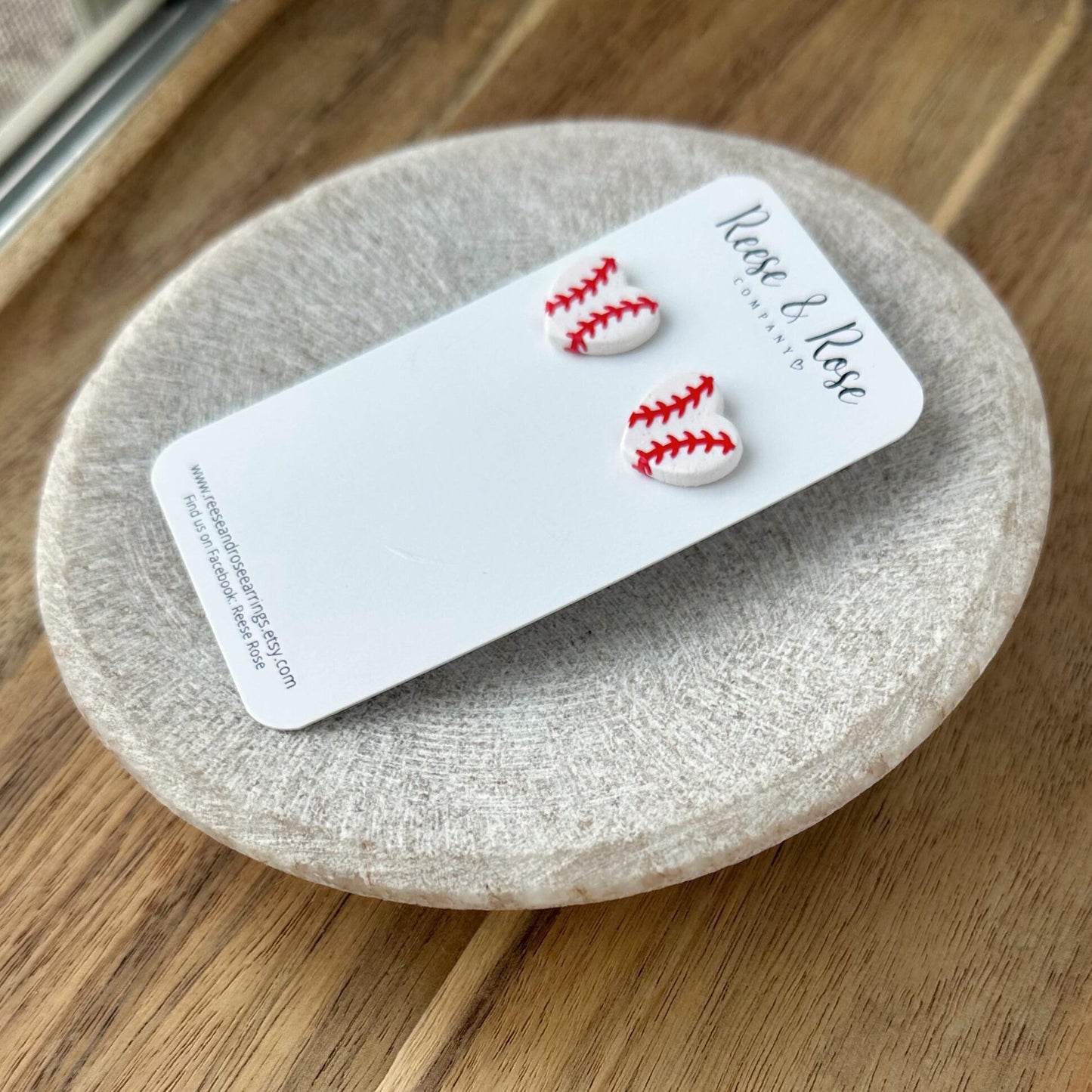 Baseball Heart Stud Clay Earrings